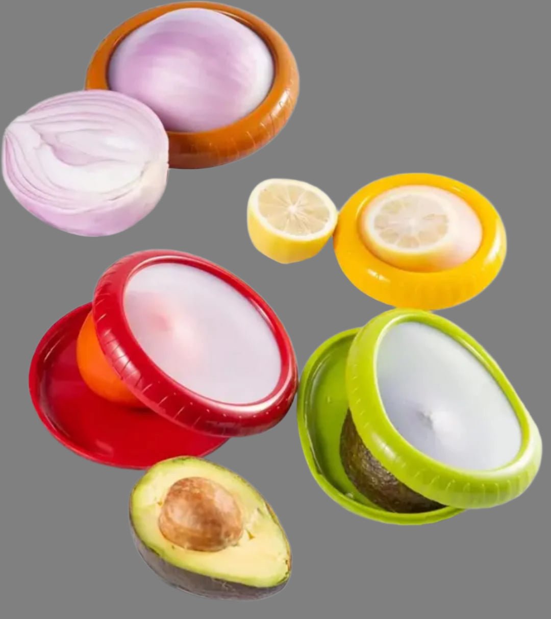 Silicone Fruit Boxes - Set of 4 for Lemon, Onion, Tomato & Avocado - Eaze Mart