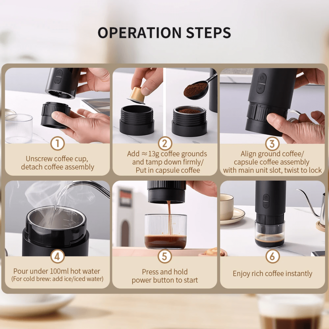 2 - in - 1 Portable Coffee Machine – Capsule & Ground | Rechargeable Espresso Maker - Eaze Mart