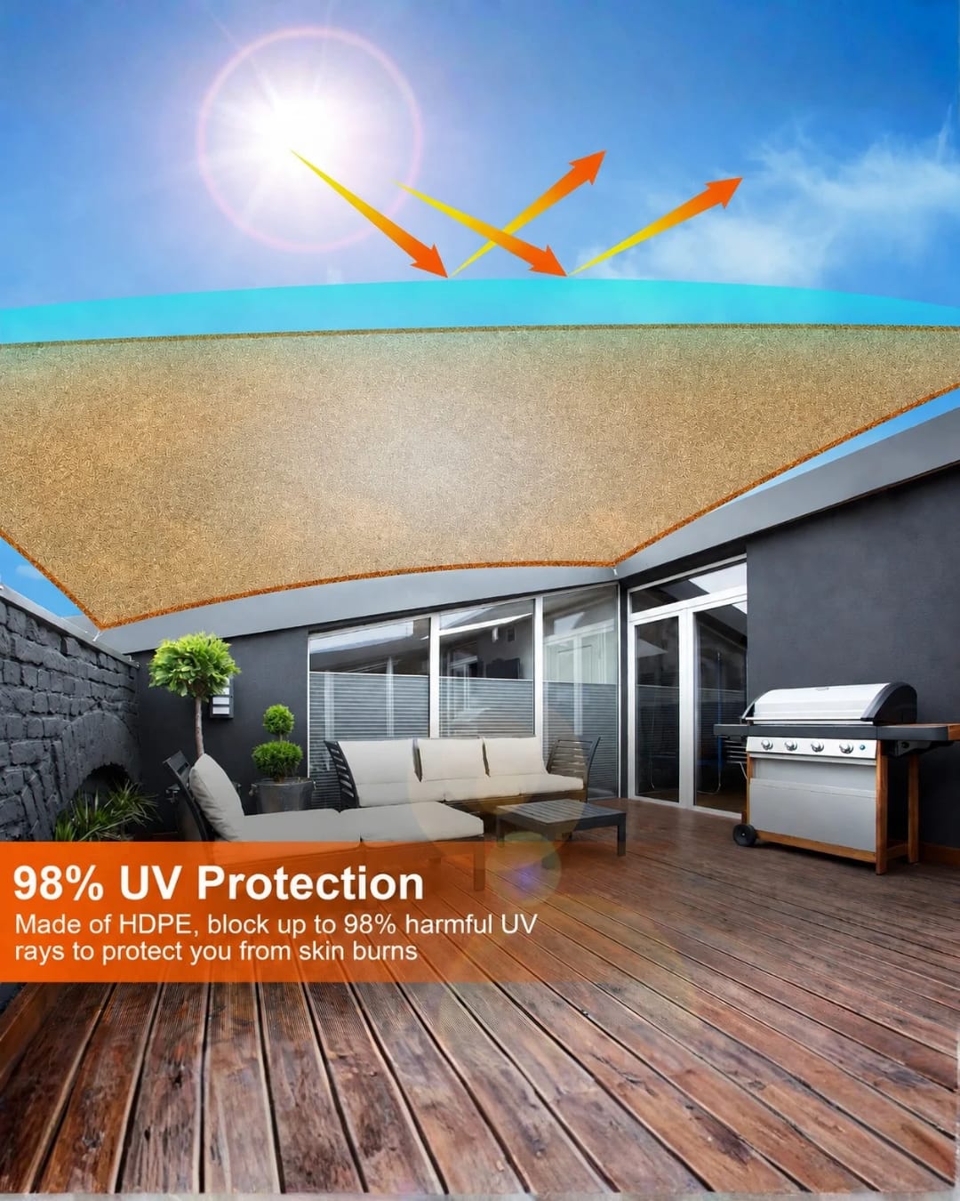 HDPE Rectangle Shade Sail – 98% UV Protection