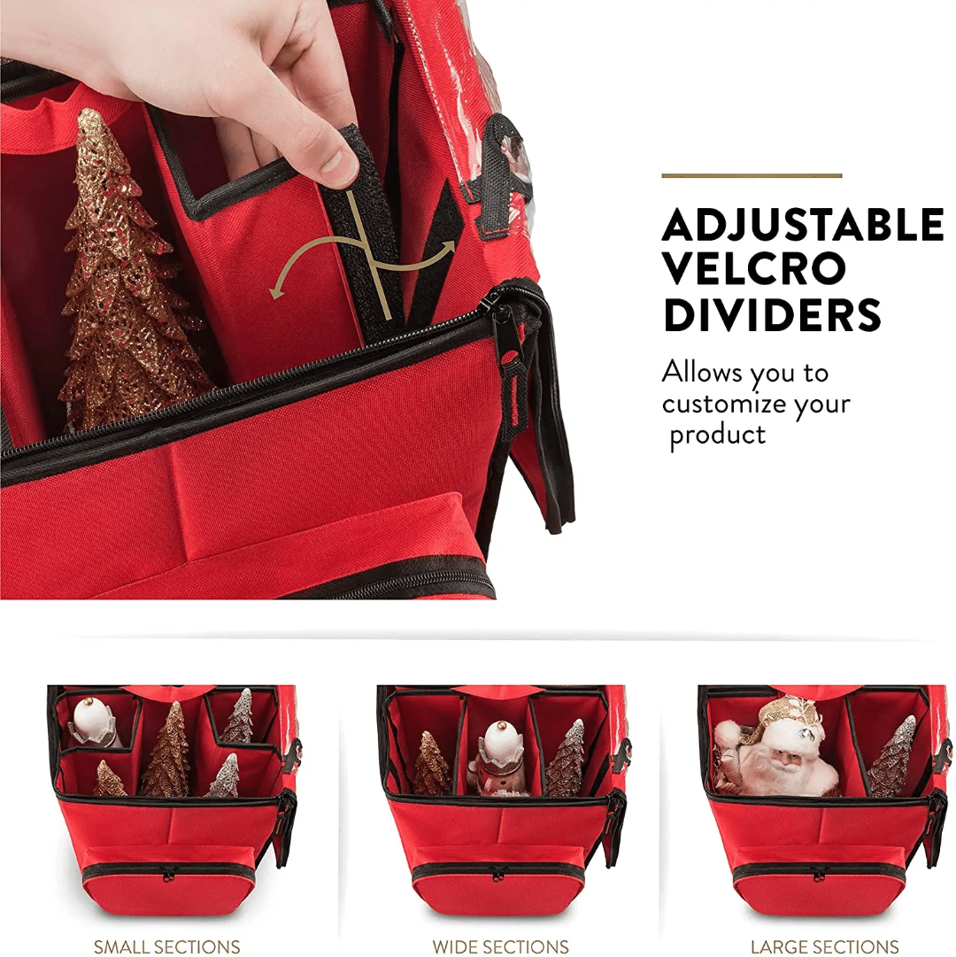 Christmas Ornament Organizer – 5 Trays with Dividers & Extra Pockets - Eaze Mart
