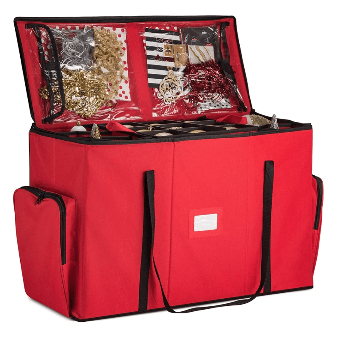 Christmas Ornament Organizer – 5 Trays with Dividers & Extra Pockets - Eaze Mart