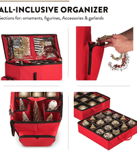 Christmas Ornament Organizer – 5 Trays with Dividers & Extra Pockets - Eaze Mart