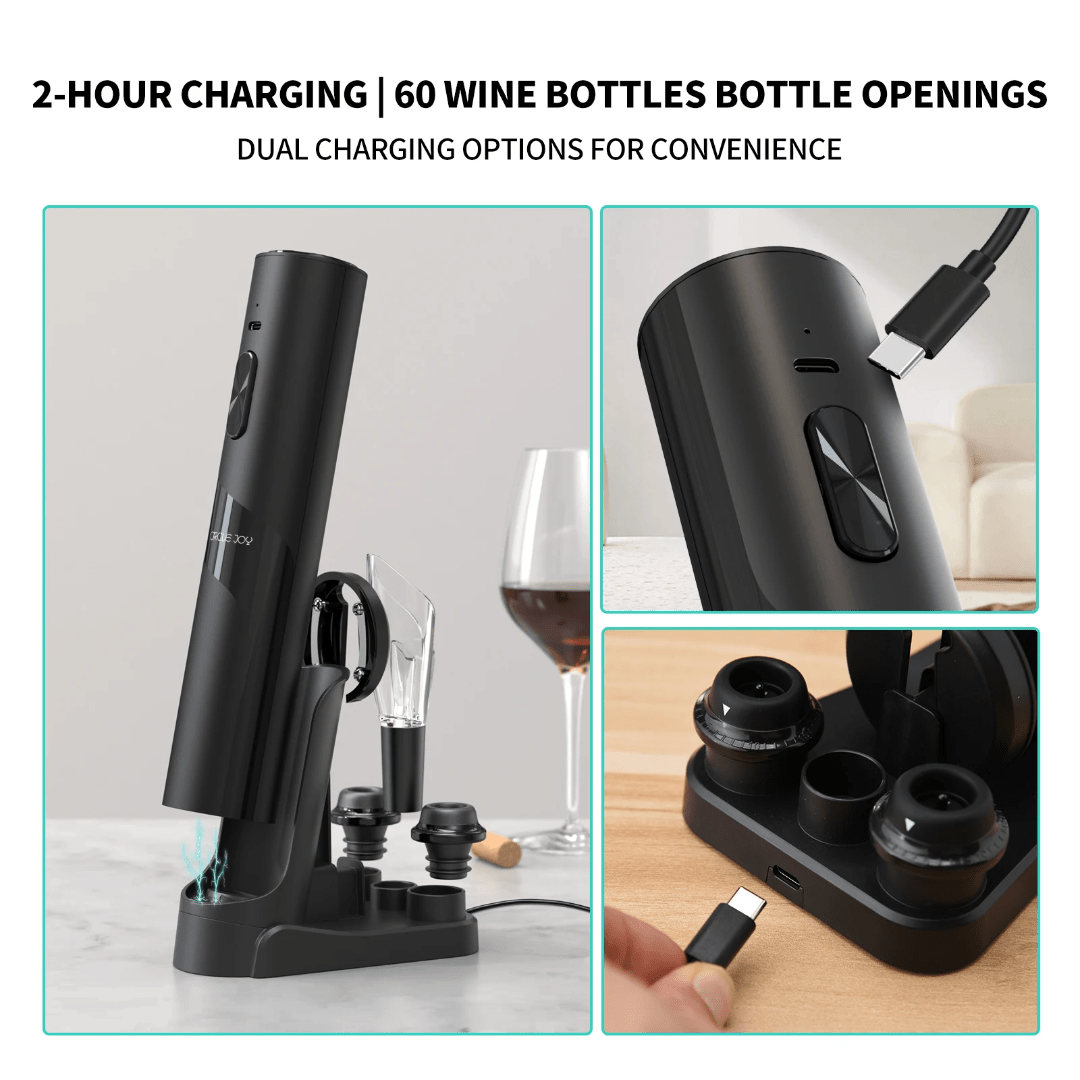 Electric Wine Opener Gift Set – Full Kit with Stoppers, Pourer, Foil Cutter & Pump - Eaze Mart