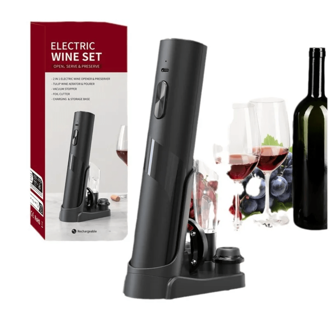 Electric Wine Opener Gift Set – Full Kit with Stoppers, Pourer, Foil Cutter & Pump - Eaze Mart