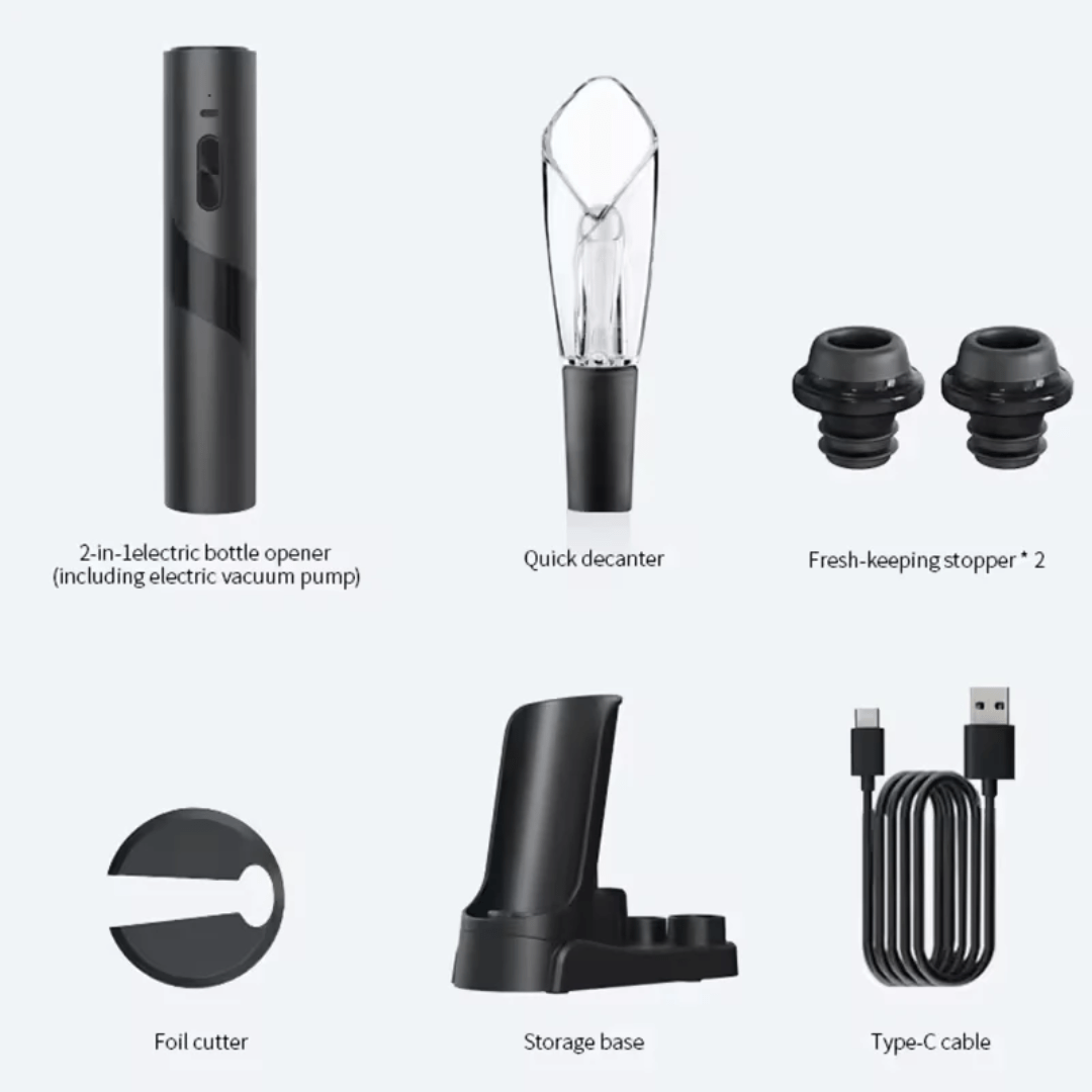 Electric Wine Opener Gift Set – Full Kit with Stoppers, Pourer, Foil Cutter & Pump - Eaze Mart