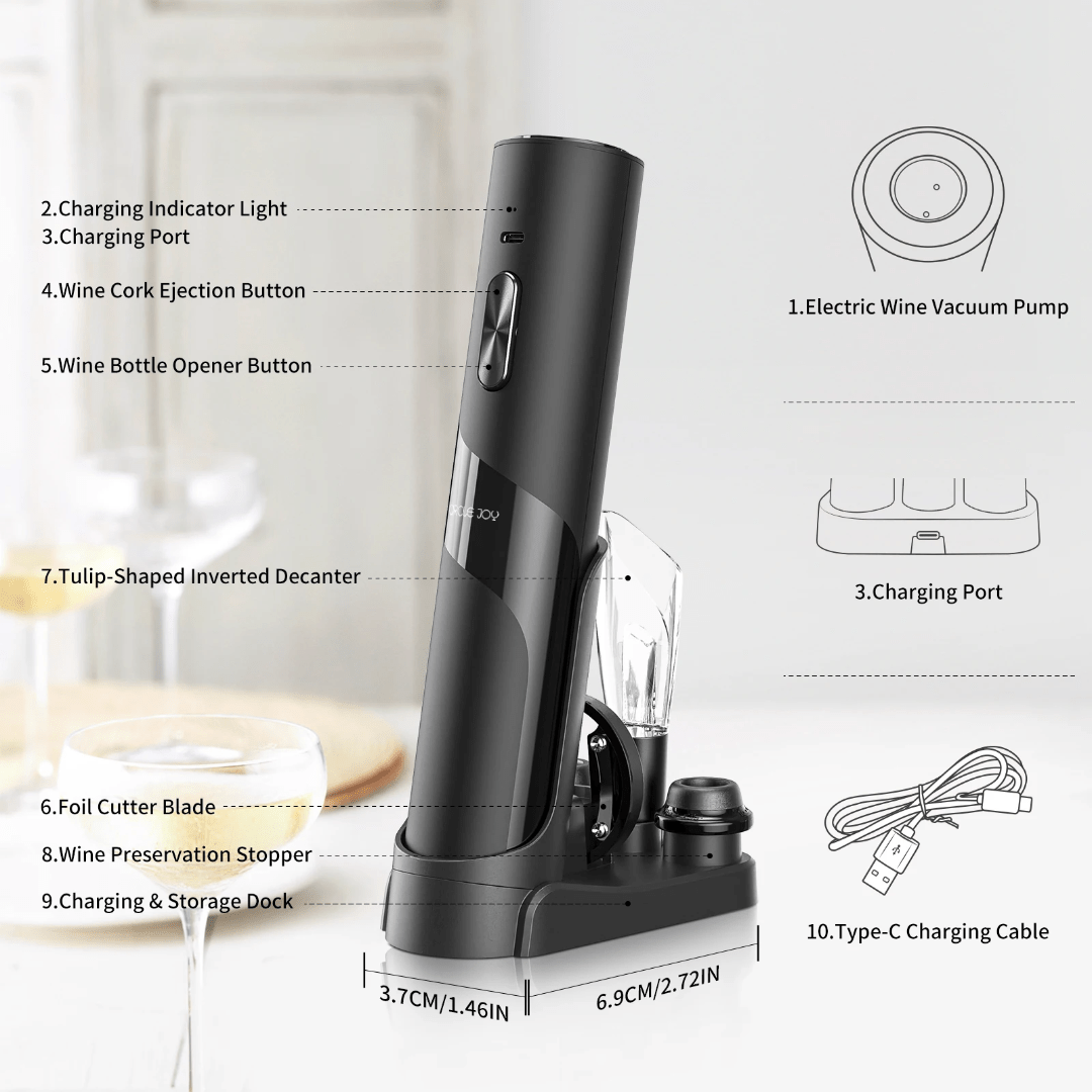 Electric Wine Opener Gift Set – Full Kit with Stoppers, Pourer, Foil Cutter & Pump - Eaze Mart