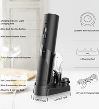 Electric Wine Opener Gift Set – Full Kit with Stoppers, Pourer, Foil Cutter & Pump - Eaze Mart