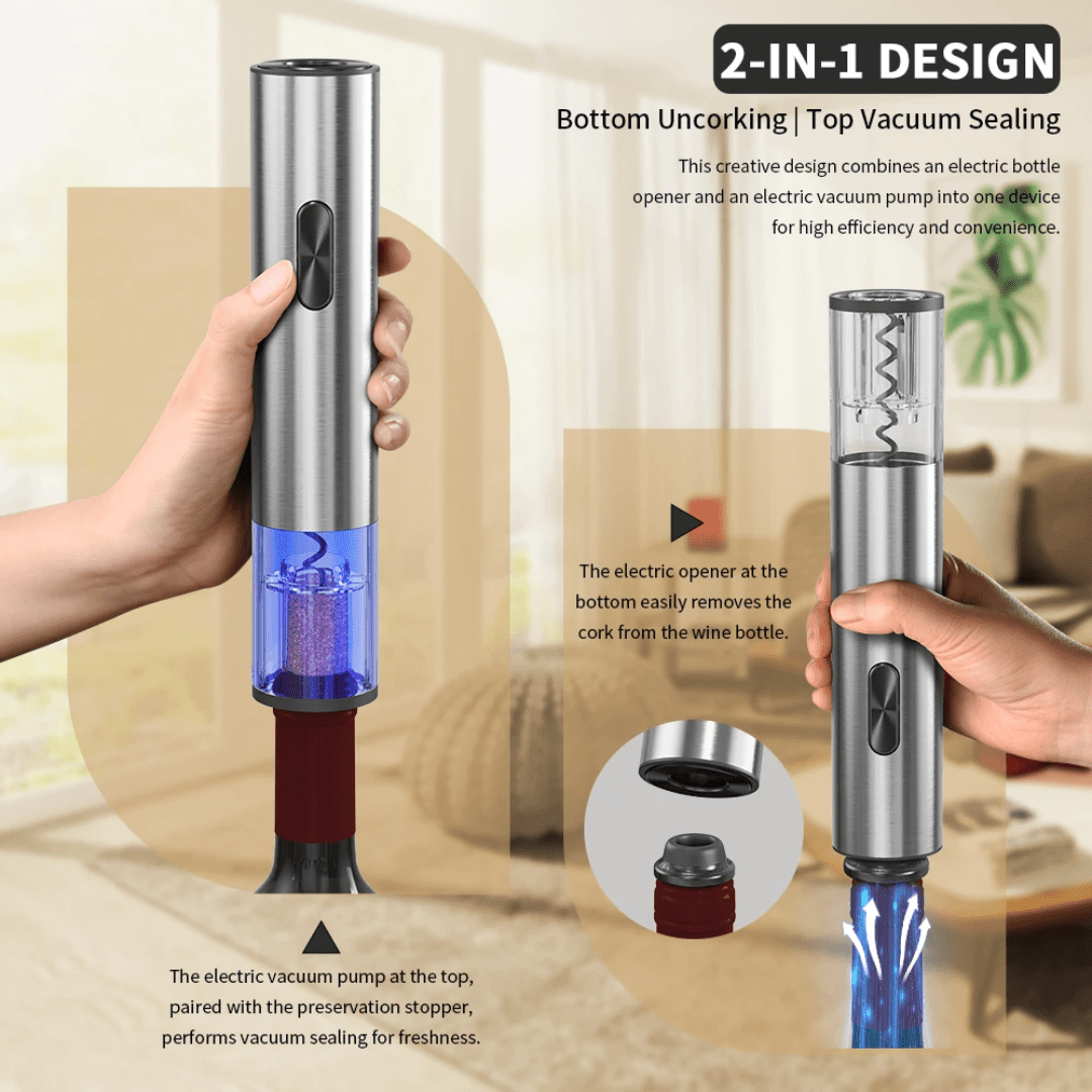 Electric Wine Set – Full Kit with Stoppers, Pourer, Foil Cutter & Pump - Eaze Mart