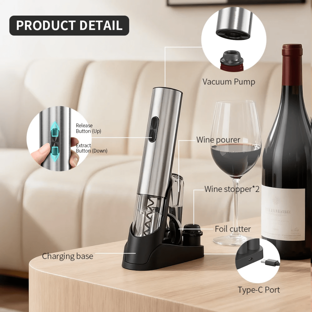 Electric Wine Set – Full Kit with Stoppers, Pourer, Foil Cutter & Pump - Eaze Mart