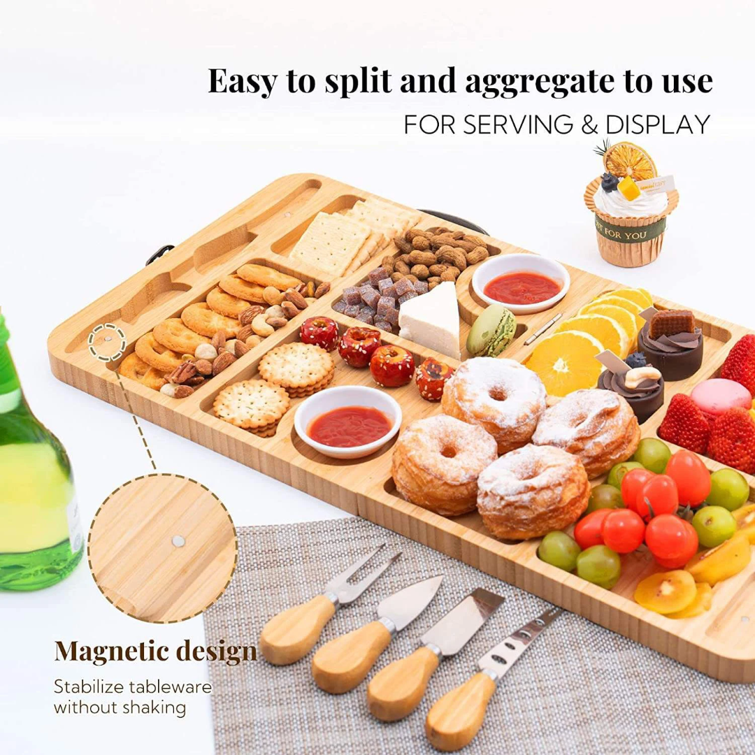 Portable Bamboo Cheese Board Set – Foldable Charcuterie Serving Tray - Eaze Mart
