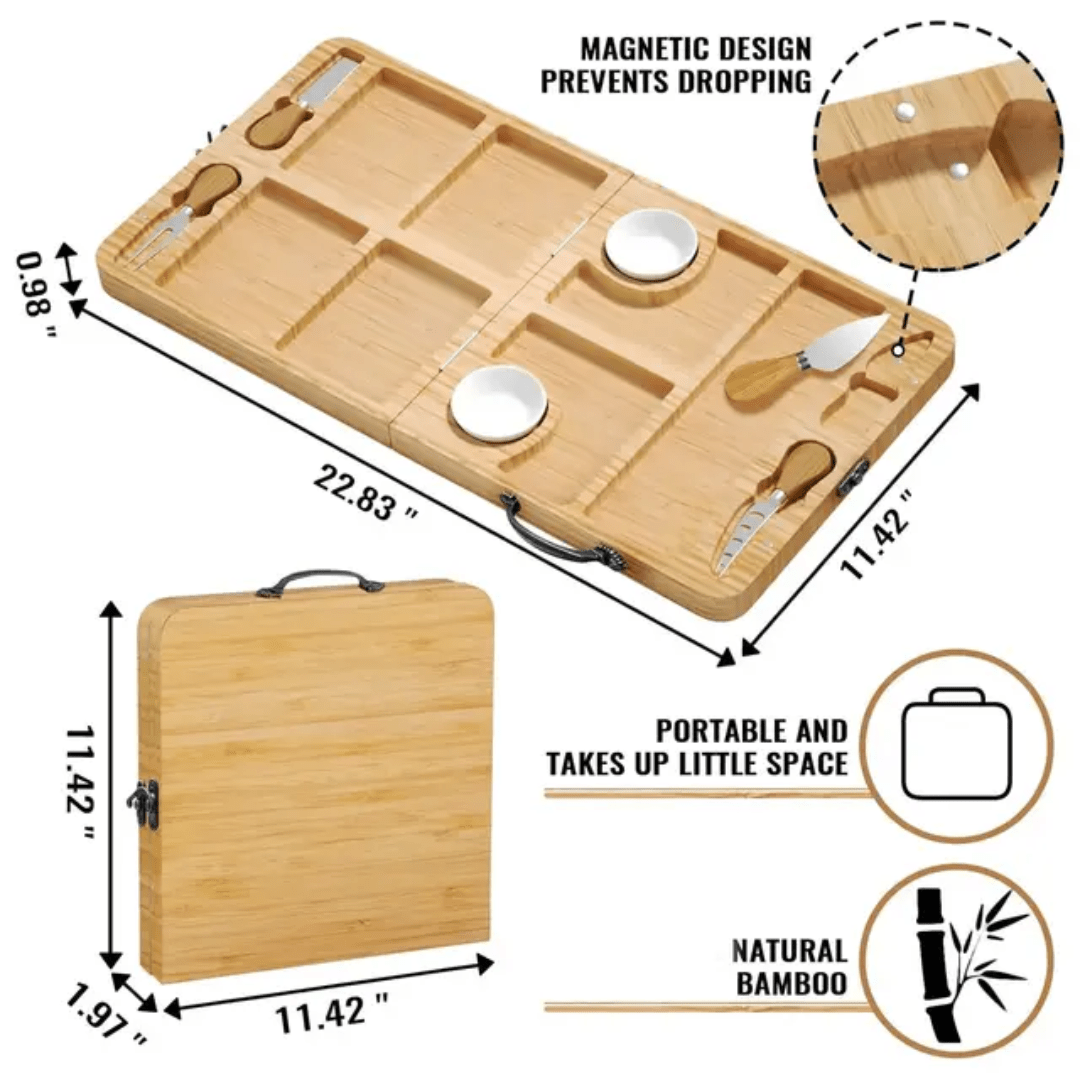 Portable Bamboo Cheese Board Set – Foldable Charcuterie Serving Tray - Eaze Mart