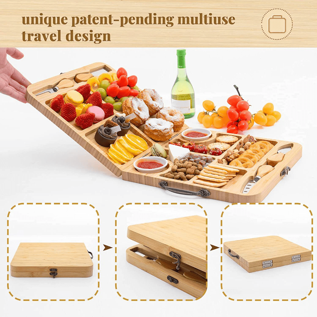 Portable Bamboo Cheese Board Set – Foldable Charcuterie Serving Tray - Eaze Mart
