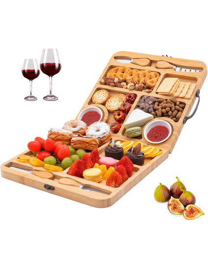 Portable Bamboo Cheese Board Set – Foldable Charcuterie Serving Tray - Eaze Mart