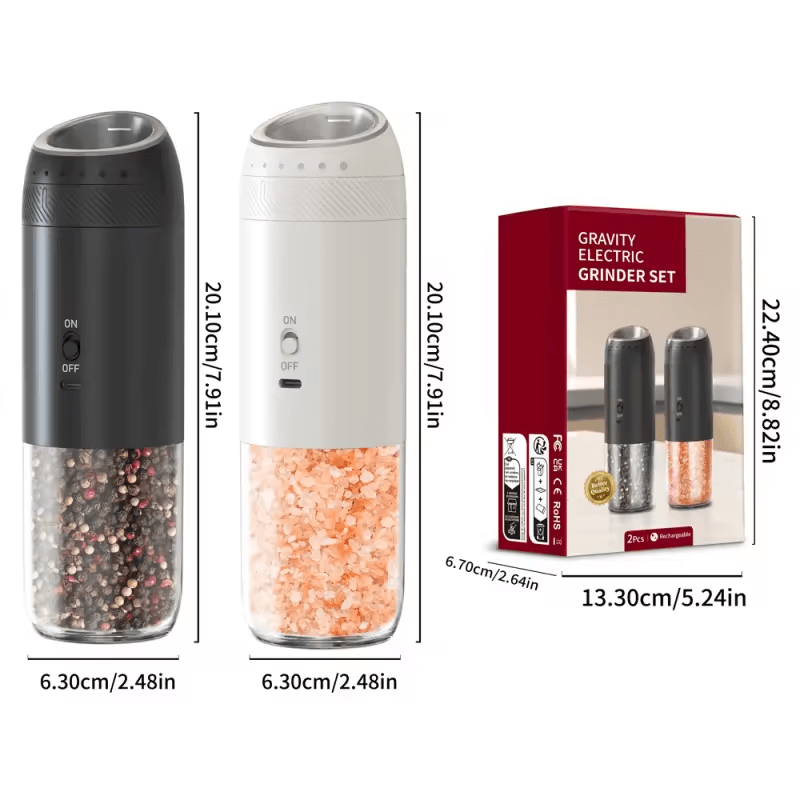 Rechargeable Electric Grinder Set – Black & White, Adjustable Coarseness (2pcs) - Eaze Mart