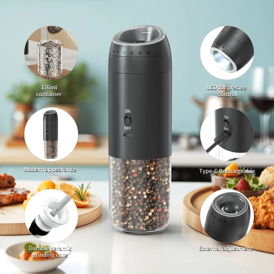 Rechargeable Electric Grinder Set – Black & White, Adjustable Coarseness (2pcs) - Eaze Mart