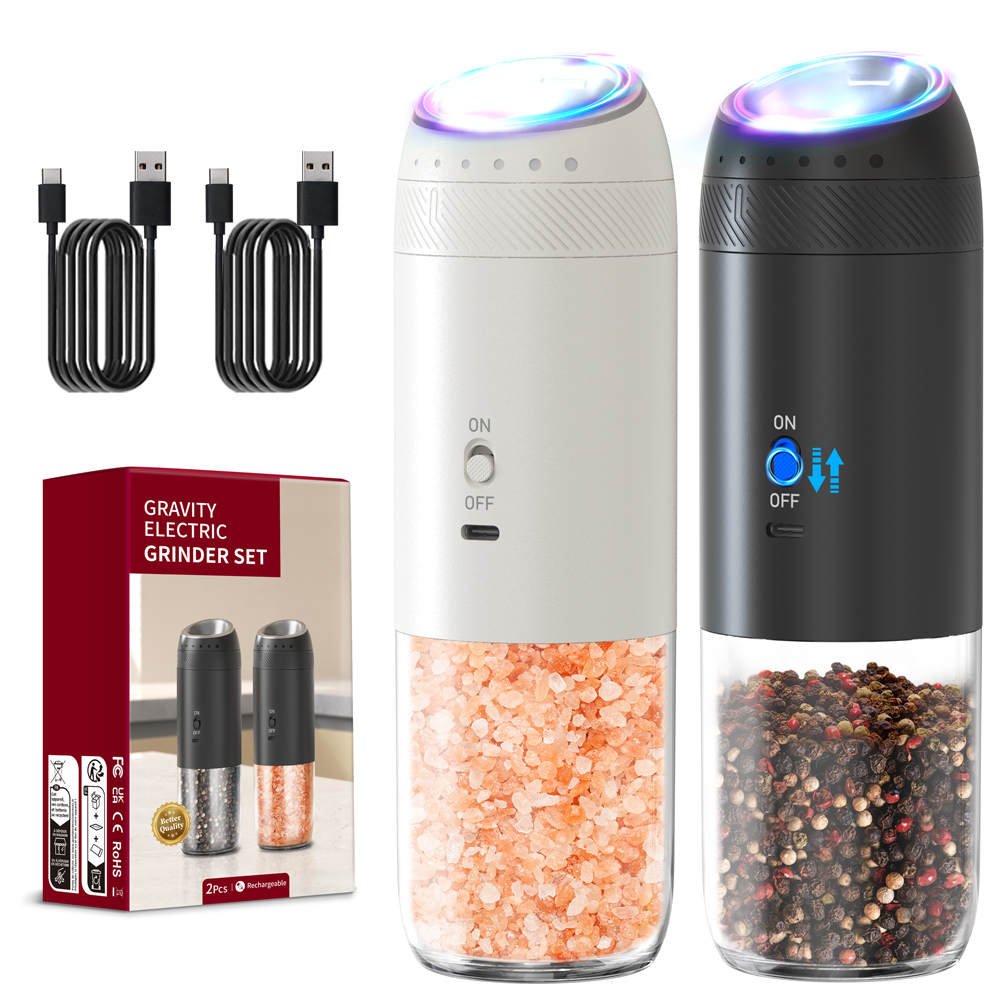 Rechargeable Electric Grinder Set – Black & White, Adjustable Coarseness (2pcs) - Eaze Mart