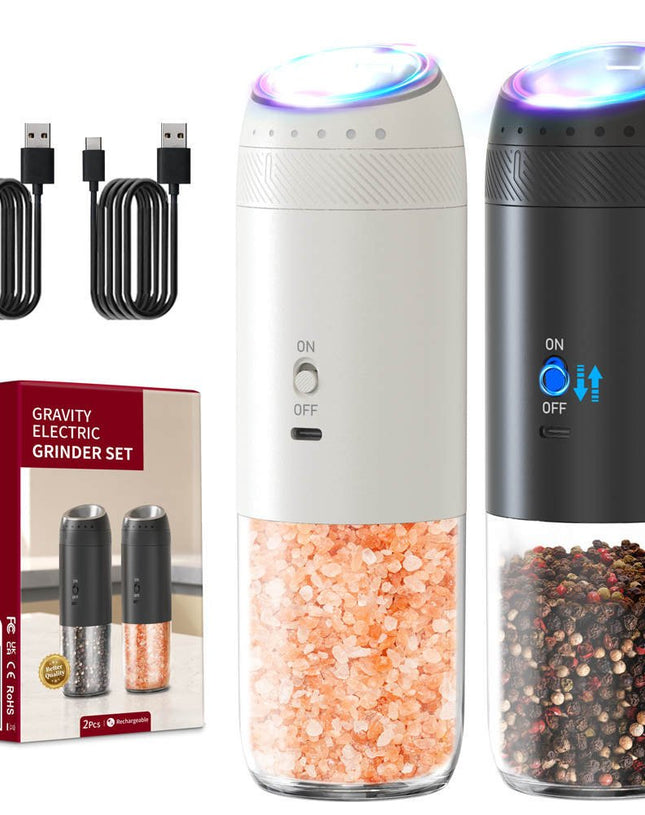 Rechargeable Electric Grinder Set – Black & White, Adjustable Coarseness (2pcs) - Eaze Mart