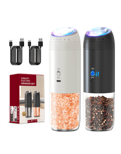 Rechargeable Electric Grinder Set – Black & White, Adjustable Coarseness (2pcs) - Eaze Mart