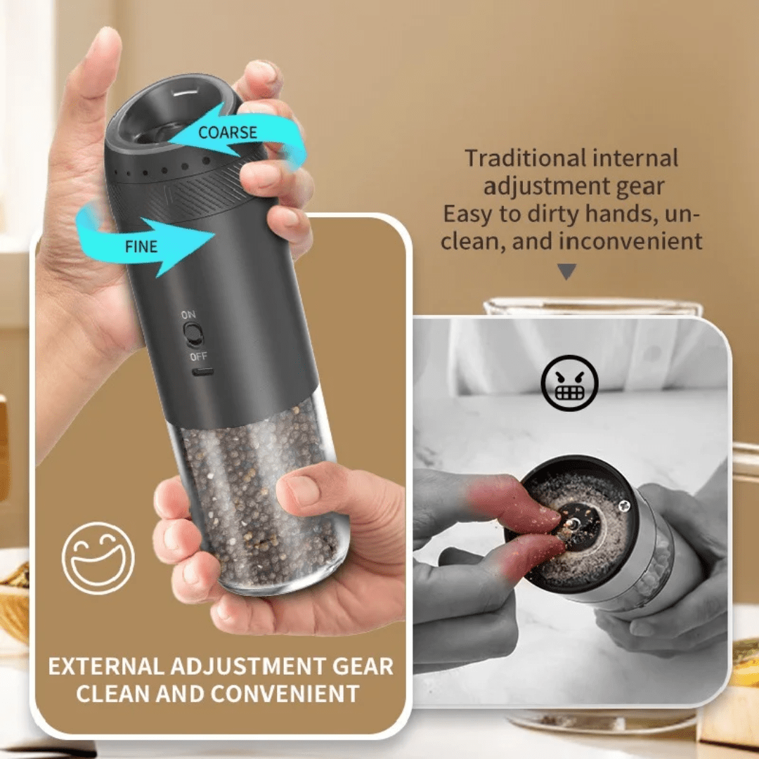 Rechargeable Electric Grinder Set – Black & White, Adjustable Coarseness (2pcs) - Eaze Mart