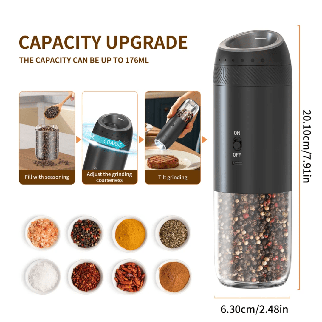Rechargeable Electric Grinder Set – Black & White, Adjustable Coarseness (2pcs) - Eaze Mart