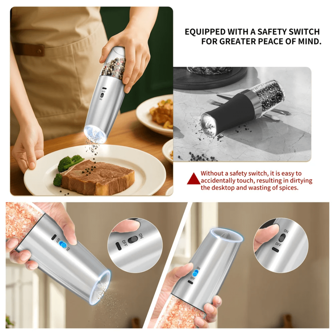 Rechargeable Electric Salt & Pepper Grinder Set – Stainless Steel, Adjustable Coarseness (2pcs) - Eaze Mart