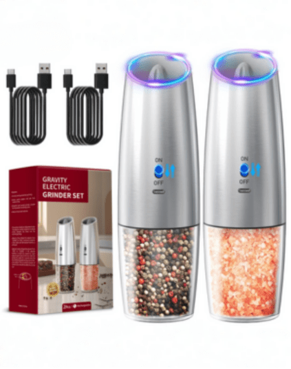 Rechargeable Electric Salt & Pepper Grinder Set – Stainless Steel, Adjustable Coarseness (2pcs) - Eaze Mart