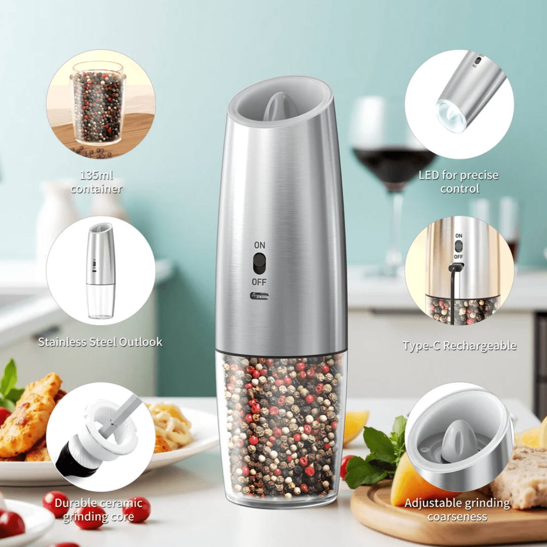 Rechargeable Electric Salt & Pepper Grinder Set – Stainless Steel, Adjustable Coarseness (2pcs) - Eaze Mart