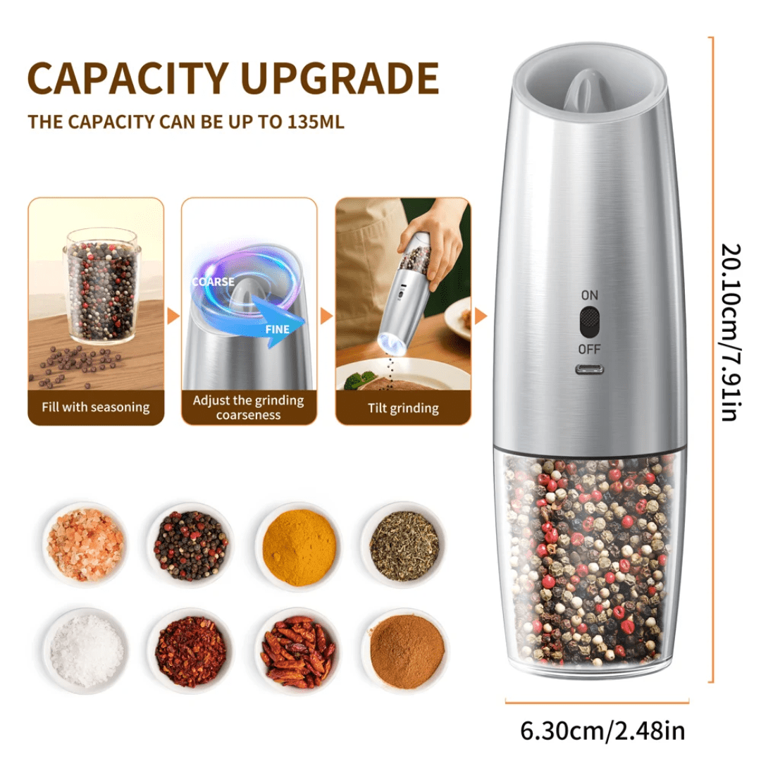 Rechargeable Electric Salt & Pepper Grinder Set – Stainless Steel, Adjustable Coarseness (2pcs) - Eaze Mart