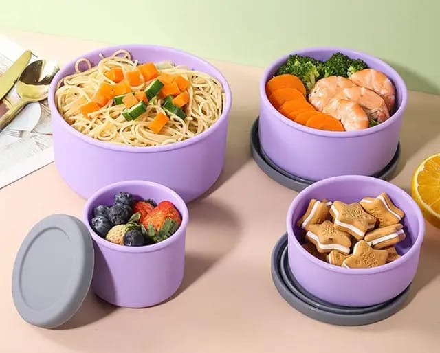 Silicone Lunch Box Set – 4 Pieces (Multiple Colors) - Eaze Mart