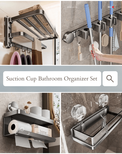 Suction Cup Bathroom Organizer Set – 4 Piece Aluminum Rack Bundle - Eaze Mart
