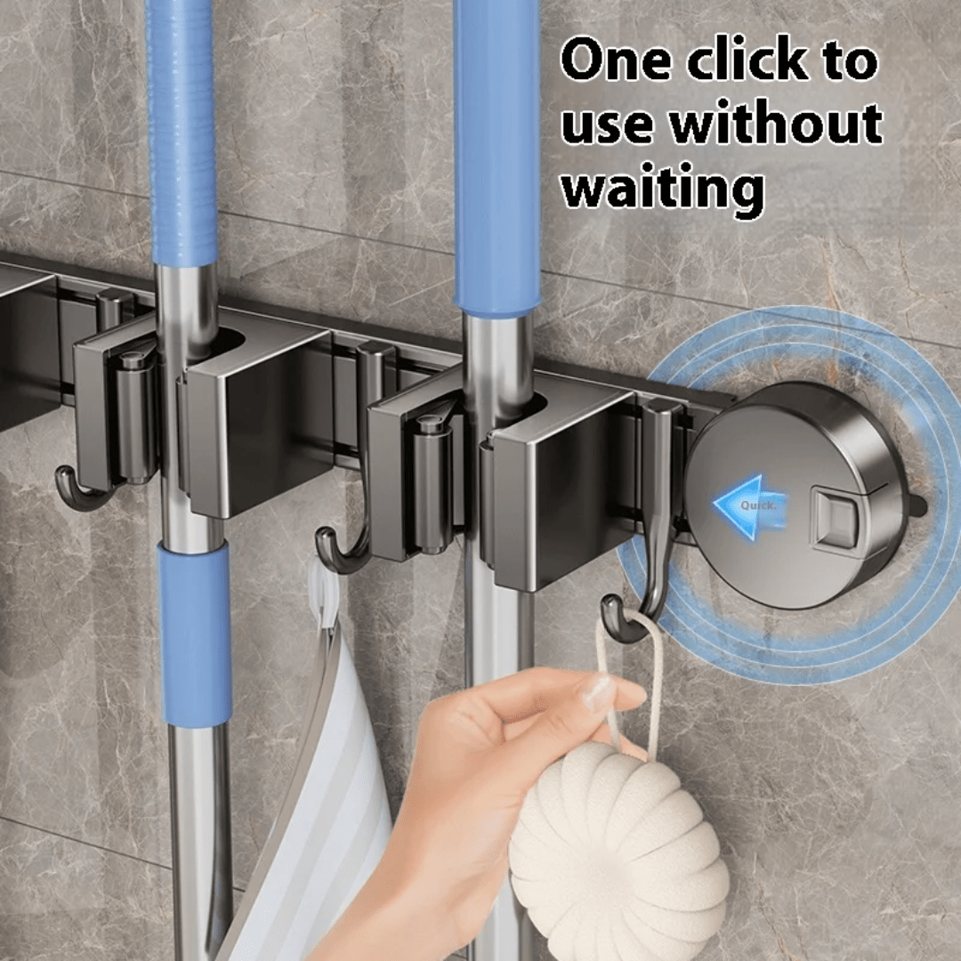 Suction Cup Mop Rack - 4 clips 5 hooks - Eaze Mart